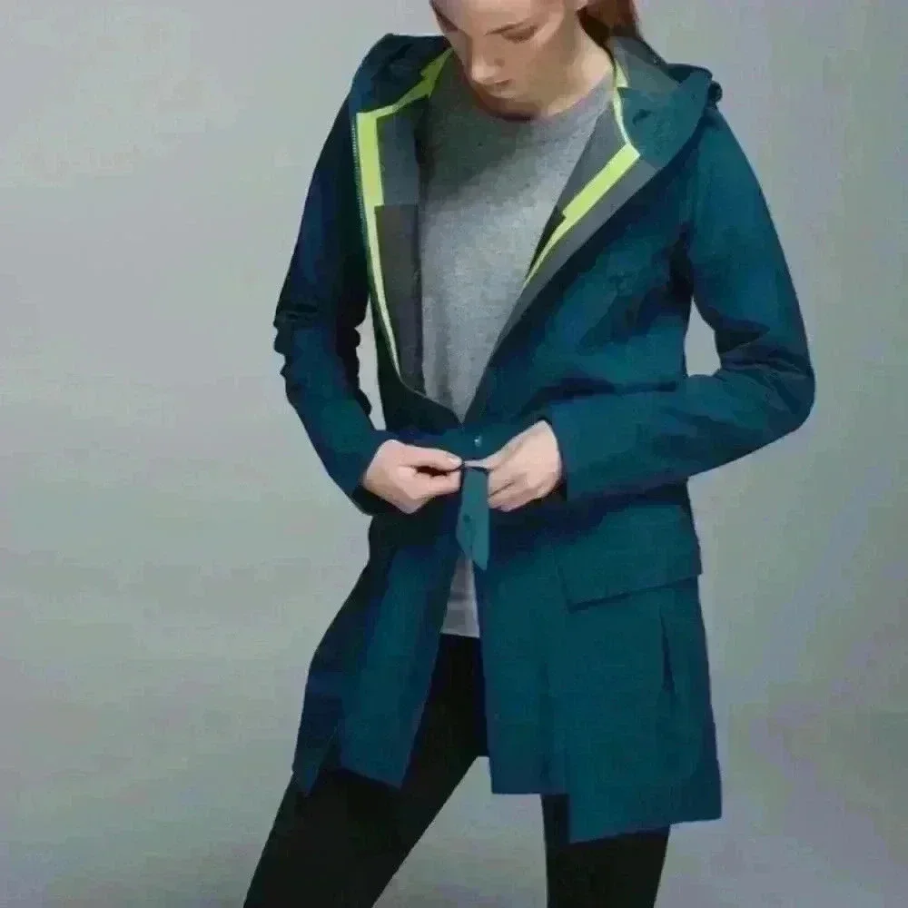 Lululemon $248 Rain or Shine Coat Trench Glyde Convertible Teal Blue Neon Green